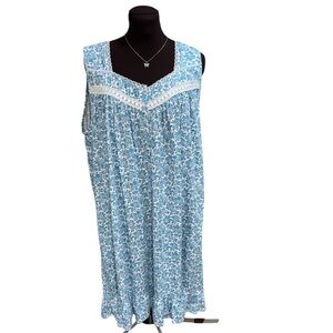 NWT Eileen West 100% Cotton Lawn Ballet Nightgown Blue Floral Sleeveless Sz XL